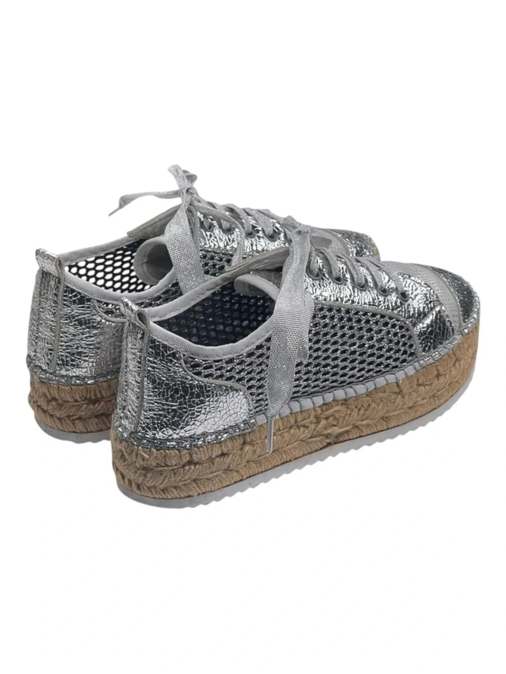 Cruz’n Shoes 𖦹 Handmade Double Sole Espadrilles 𖦹 Silver Metallic Crackle 𖦹 37